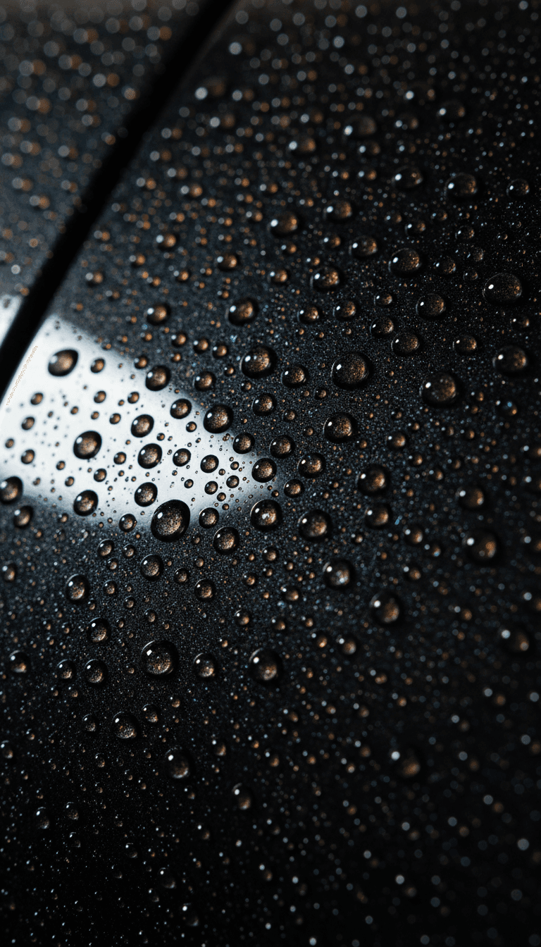 Close-up: water beads on ceramic-coated paint surface